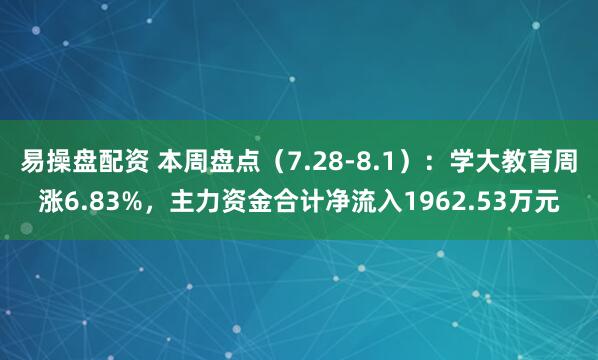 易操盘配资 本周盘点（7.28-8.1）：学大教育周涨6.83%，主力资金合计净流入1962.53万元